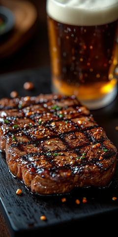 烤肉与啤酒的诱人组合