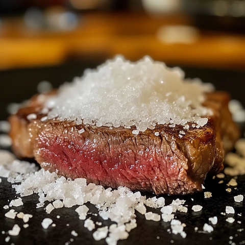 盐巴覆盖的牛排