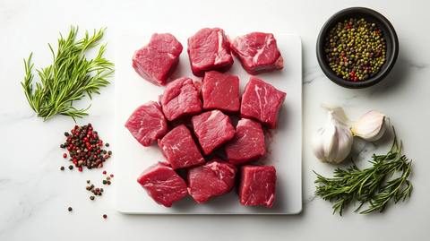 牛肉块整齐排列白色背景