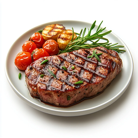 圆盘牛排与蔬菜图标