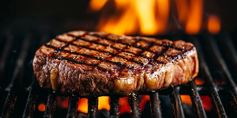 牛排烧烤火焰炭火特写