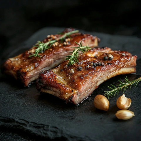 暗背景下的美味猪肋排