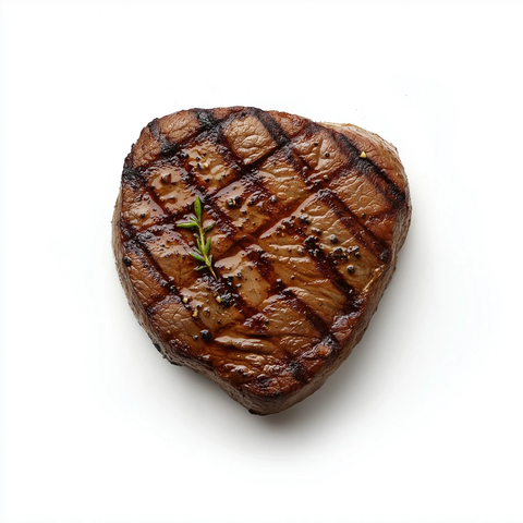 烤牛排白色背景平铺拍摄