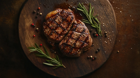 烤牛排木板配迷迭香胡椒