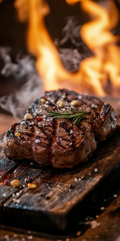 木板火焰烤牛排高质感摄影