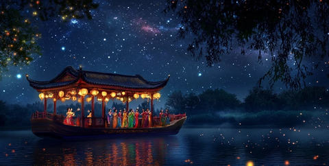 古船夜游星河古装佳人歌舞升平