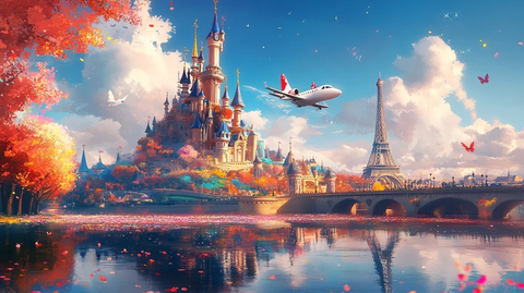 迪士尼城堡与埃菲尔铁塔的梦幻景象