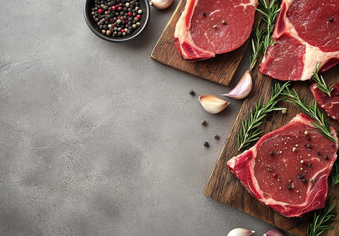 木板上的牛排与香料