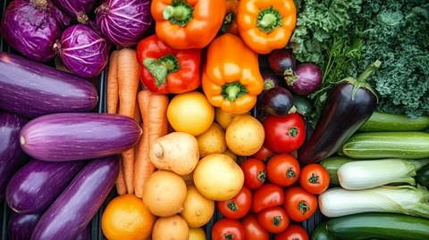 紫红橙黄绿蔬菜排列