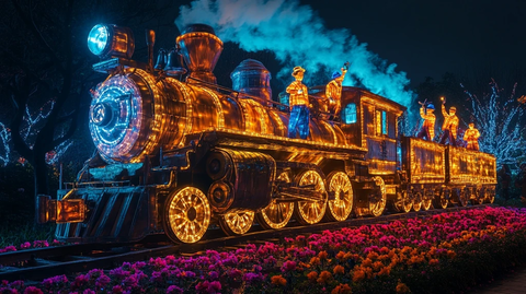 火车模型彩灯装饰夜景全景