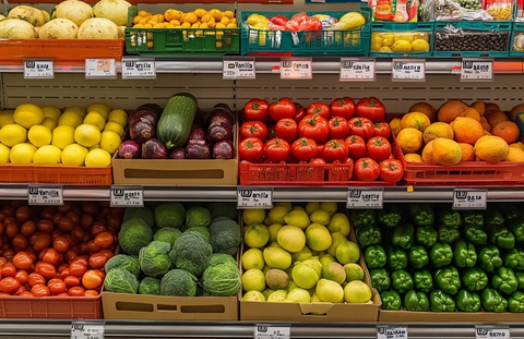 水果蔬菜展示架排列整齐