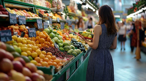 水果摊位女人挑选蔬果