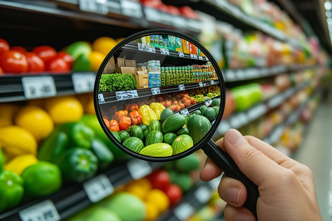 放大镜下的蔬菜水果