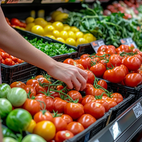 顾客挑选新鲜番茄