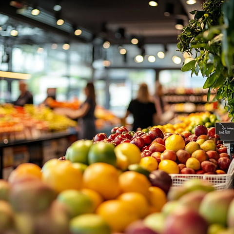 水果陈列柜台超市内部