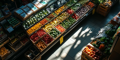 超市阳光下的蔬果货架