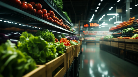 新鲜蔬菜超市货架全景