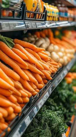 超市蔬菜区胡萝卜堆放