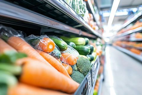 蔬菜排列整齐的超市货架