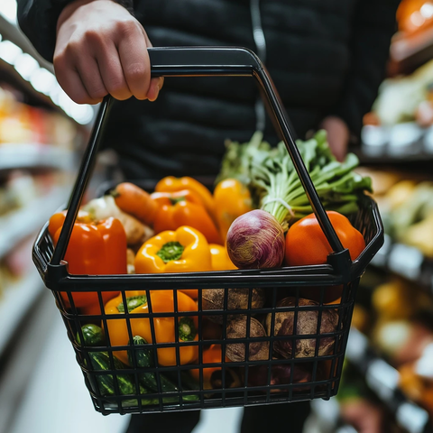购物篮中的蔬菜与人