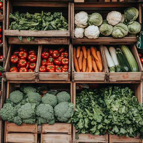新鲜蔬菜木箱排列