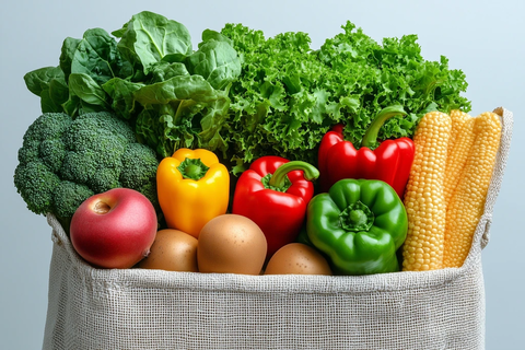 新鲜蔬果装满购物袋
