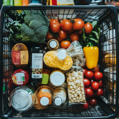 超市购物车满载商品