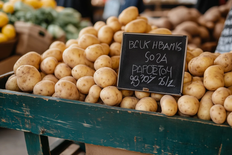 市场木盘装载土豆堆