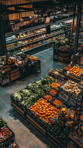 宽敞超市蔬菜区货架陈列