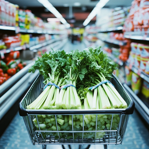 超市购物车满载整堆芹菜