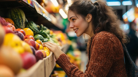 女子市场挑选水果未察觉镜头