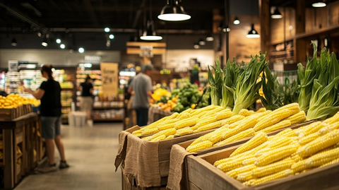 新鲜玉米木箱陈列