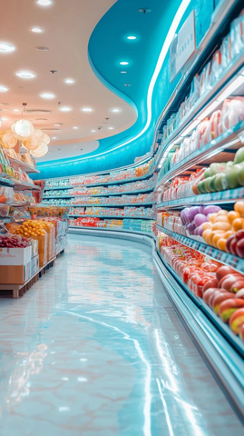 超市明亮购物环境实景摄影