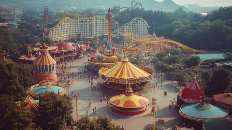 游乐园鸟瞰全景游乐设施丰富多样