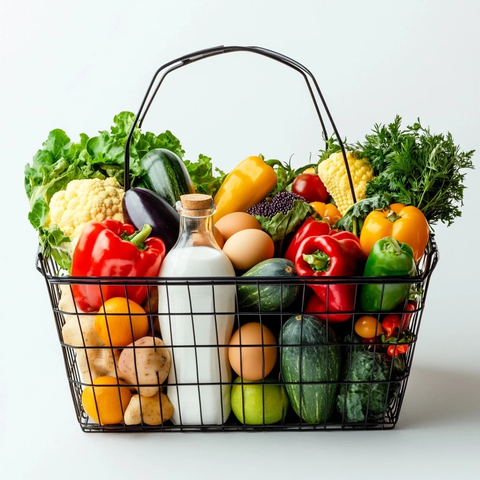 新鲜蔬果牛奶鸡蛋篮子
