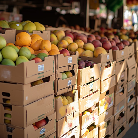 水果纸箱堆放市场场景
