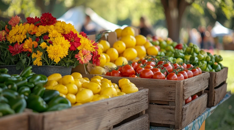新鲜蔬菜花果木箱展示