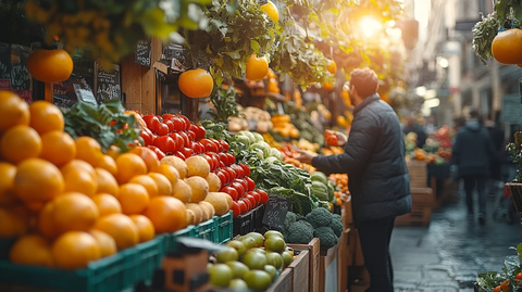 户外市场水果蔬菜摊位