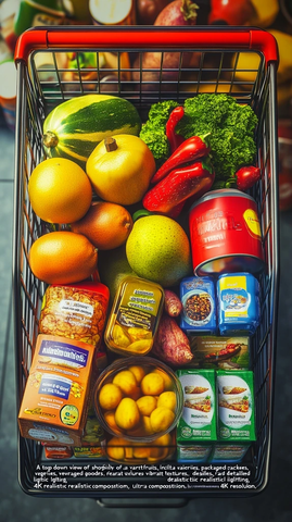 购物车满载新鲜果蔬杂货