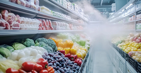 冷库内整齐排列的生鲜食品