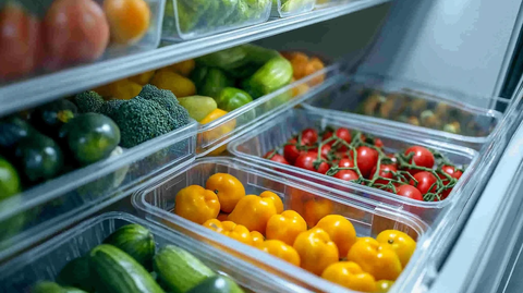 冰箱内整齐摆放的蔬果容器
