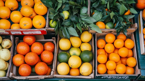 鲜亮柑橘水果市场摆放