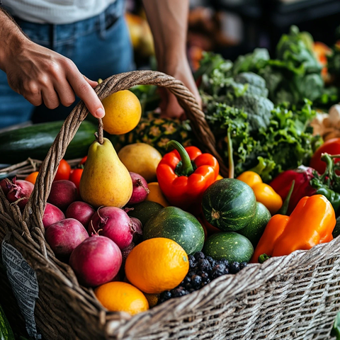 新鲜蔬果篮与友善送货员