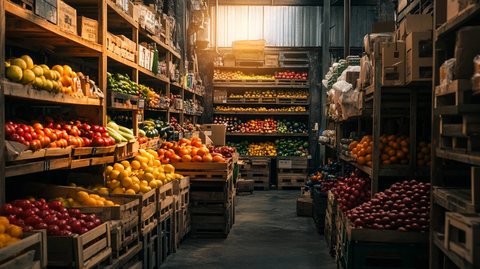 手工艺人仓库木架果蔬奶酪