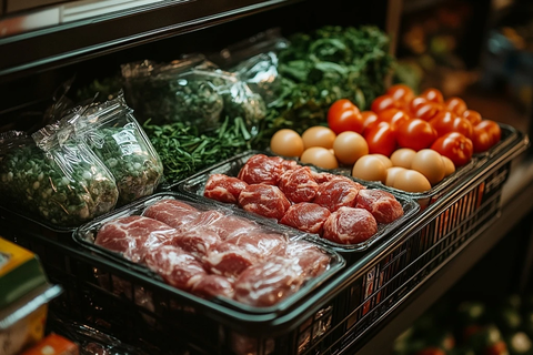 购物车里的肉类鸡蛋蔬菜