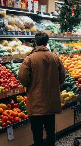 在农产品区捡拾商品