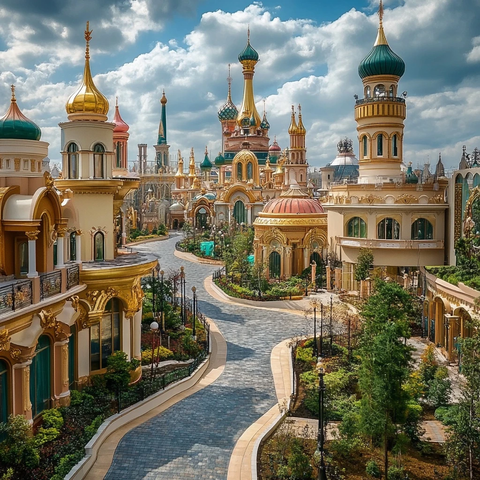 特色建筑林立的童话小镇风光