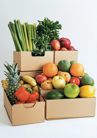 新鲜果蔬箱整齐摆放