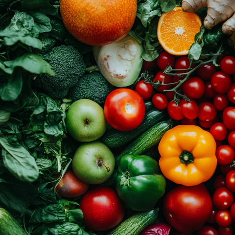 绿红橙蔬菜水果组合
