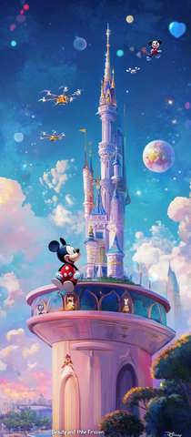 米老鼠在城堡顶的梦幻场景